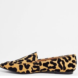 London Rebel wide fit pointed loafers in leopard